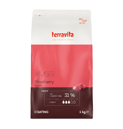 Obrazek AMBER STRAWBERRY polewa o smaku truskawkowym w formie dropsów 1 kg Terravita