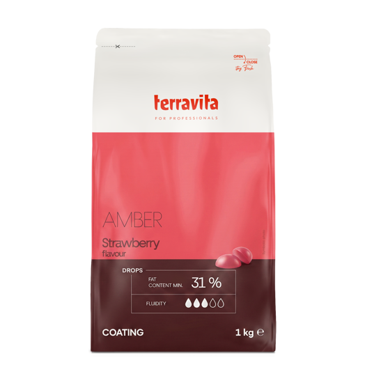 Obrazek AMBER STRAWBERRY polewa o smaku truskawkowym w formie dropsów 1 kg Terravita