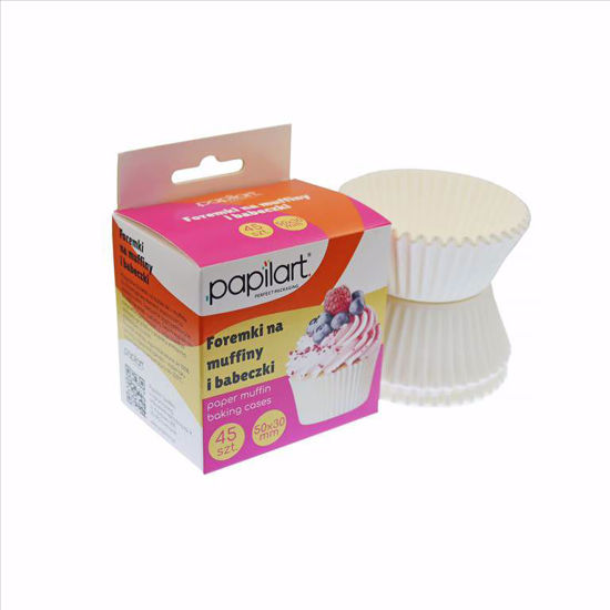 Obrazek FOREMKI NA MUFFINY I BABECZKI - BIAŁE 50x30mm op.45szt PAPILART